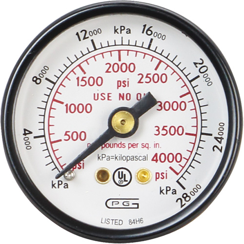 Manom&egrave;tres,  1-1/2", 0 - 4000 psi, Fixation arri&egrave;re, Analogique R.M.G. Prévention