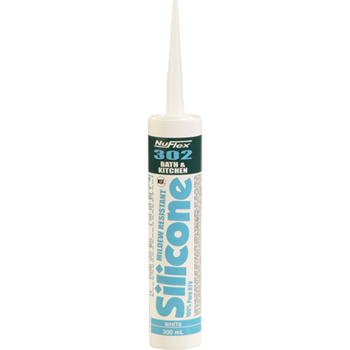 NuFlex&reg; 302 Bath And Kitchen Silicone Sealant, 300 ml, Cartridge, Clear R.M.G. Prévention