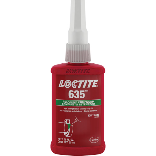 Loctite&reg; 635 Retaining Compound, 50 ml, Bottle, Green R.M.G. Prévention
