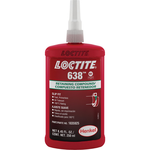 Compos&eacute; de retenue Loctite 638, 250 ml, Bouteille, Vert R.M.G. Prévention