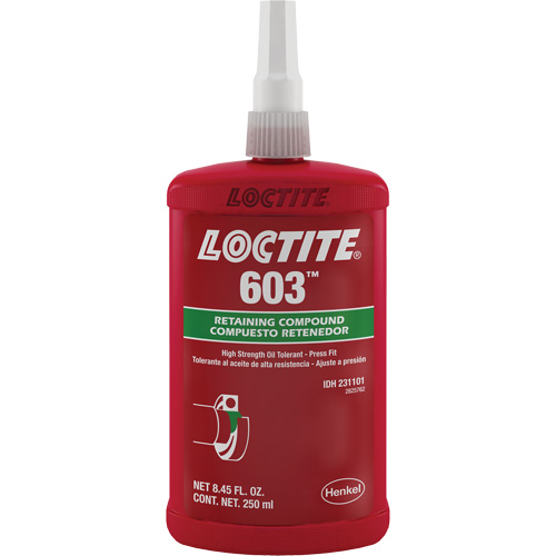 Compos&eacute; de retenue Loctite 603, 250 ml, Bouteille, Vert R.M.G. Prévention