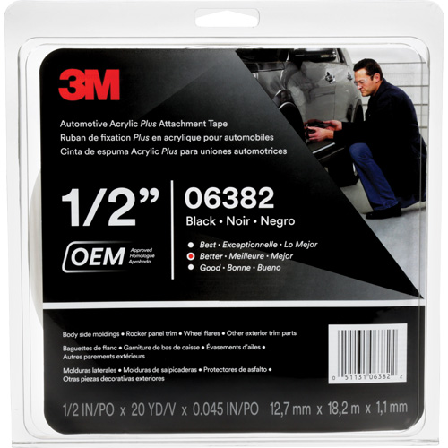 3M Automotive Acrylic Tape, 18 M (60') L x 12.7 mm (1/2") W, 45 mils, Acrylic R.M.G. Prévention
