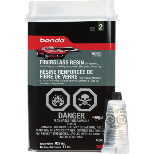 R&eacute;sine de fibre de verre Bondo, Deux composants, 852 ml, Bouteille, Blanc cass&eacute; R.M.G. Prévention