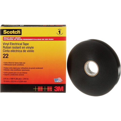 Scotch&reg; Vinyl Electrical Tape, 19 mm (3/4") x 33 m (108'), Black, 10 mils R.M.G. Prévention