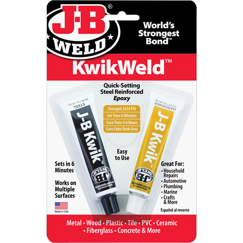 Colle &eacute;poxyde KwikWeld, Deux composants, Tube, 2 oz, Gris R.M.G. Prévention