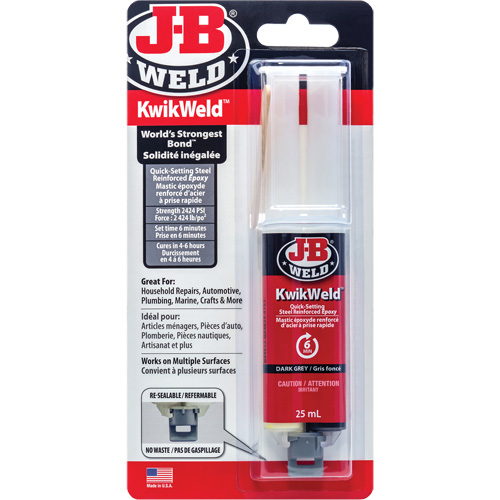 KwikWeld Adhesive, 25 ml, Syringe, Two-Part, Grey R.M.G. Prévention