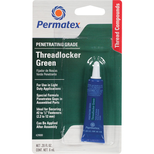 Penetrating Grade Threadlocker, Green, Medium, 6 ml, Tube R.M.G. Prévention