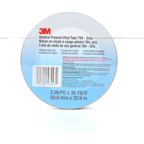 764 General-Purpose Vinyl Tape, 50.8 mm (2") W x 32.9 m (108') L, 5 mils, Grey R.M.G. Prévention