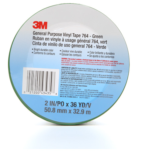 764 General-Purpose Vinyl Tape, 50.8 mm (2") W x 32.9 m (108') L, 5 mils, Green R.M.G. Prévention