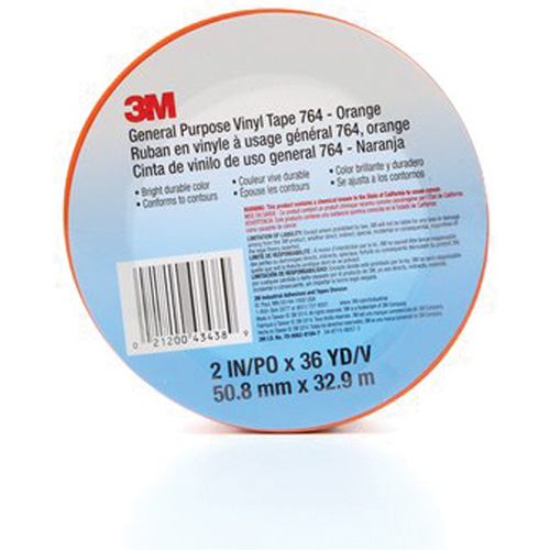 764 General-Purpose Vinyl Tape, 50.8 mm (2") W x 32.9 m (108') L, 5 mils, Orange R.M.G. Prévention