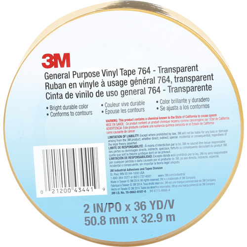 764 General-Purpose Vinyl Tape, 50.8 mm (2") W x 32.9 m (108') L, 5 mils, Clear R.M.G. Prévention