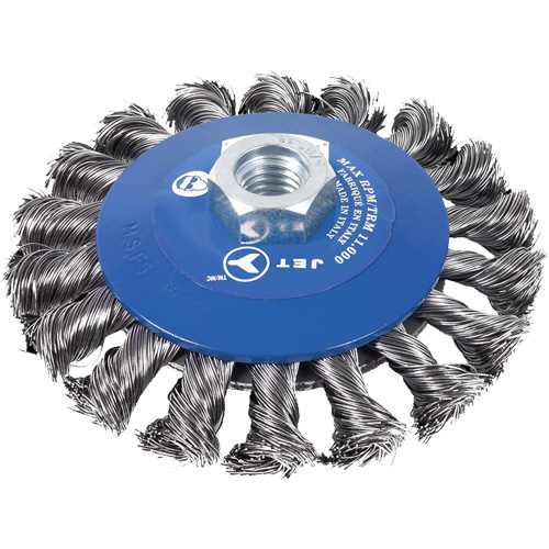 Knot Twisted Conical Bevel Brush, 5" Dia., 0.02" Fill, 5/8"-11NC Arbor R.M.G. Prévention
