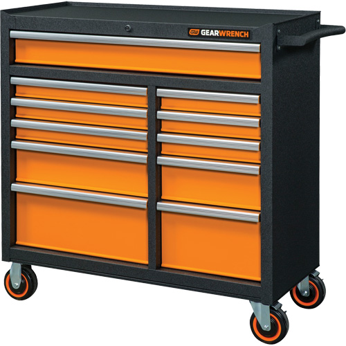 Armoire roulante pour outils s&eacute;rie GSX, 11 tiroirs, 41" la x 18-1/5" p x 41-1/2" h, Noir/Orange R.M.G. Prévention