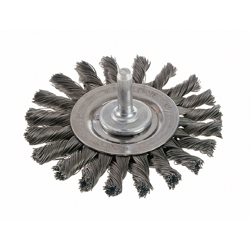 Knot Wire Wheel Brushes - Standard Twist Knot with 1/4" Shank, 4" Dia., 0.014" Fill, Stainless Steel R.M.G. Prévention