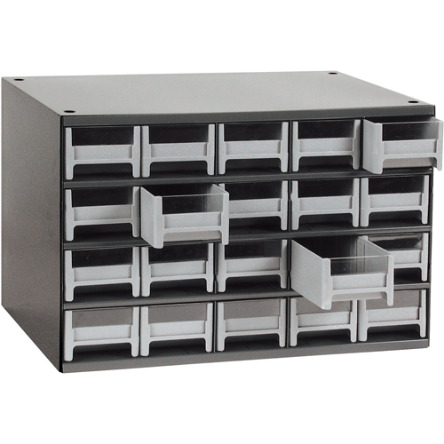 Casiers modulaires pour pi&egrave;ces, Acier, 20 tiroirs, 17" x 10-9/16" x 2-1/16", Gris R.M.G. Prévention
