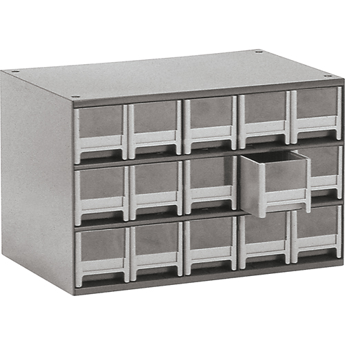 Modular Parts Cabinets, Steel, 15 Drawers, 17" x 10-9/16" x 3-1/16", Grey R.M.G. Prévention