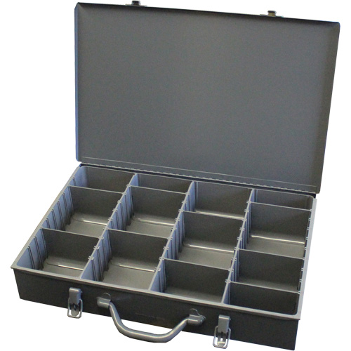 Adjustable Compartment Boxes, Steel, Variable Slots, 18" W x 12" D x 3" H, Grey R.M.G. Prévention