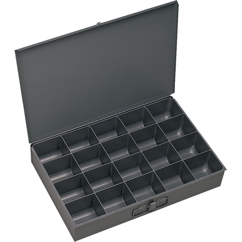 Boîtes &agrave; fond courb&eacute;, Acier, 20 compartiments, 18" la x 12" p, 3" h, Gris R.M.G. Prévention
