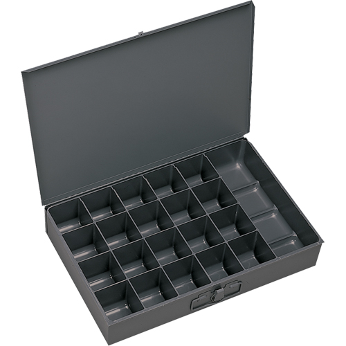 Boîtes &agrave; fond courb&eacute;, Acier, 21 compartiments, 13-3/8" la x 9-1/4" p, 2" h, Gris R.M.G. Prévention