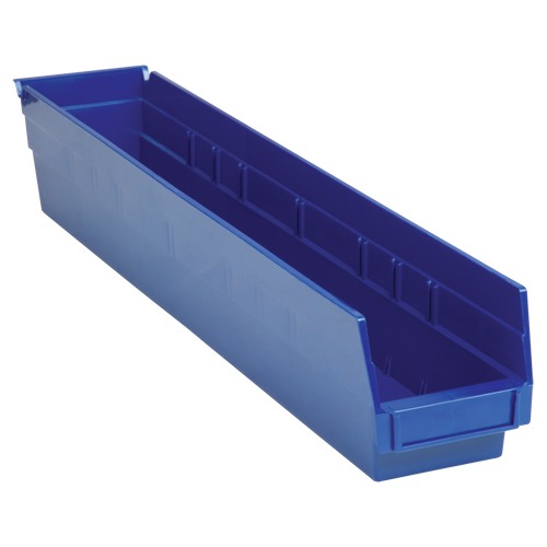 Shelf Bins, 4-1/8" W x 4" H x 23-5/8" D, Blue, 50 lbs. Capacity R.M.G. Prévention