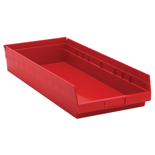 Shelf Bins, 11-1/8" W x 4" H x 23-5/8" D, Red, 50 lbs. Capacity R.M.G. Prévention