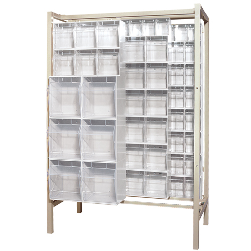 Free-Standing Tip-Out Bins Slider System, 51-1/4" W x 26" D x 77" H, 101 Drawers R.M.G. Prévention