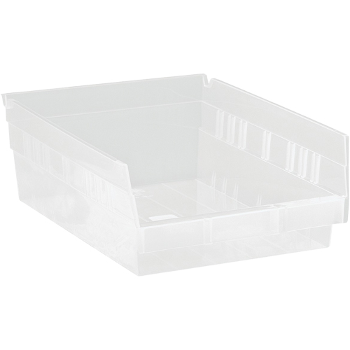 Shelf Bins, 8-3/8" W x 4" H x 11-5/8" D, Clear, 30 lbs. Capacity R.M.G. Prévention