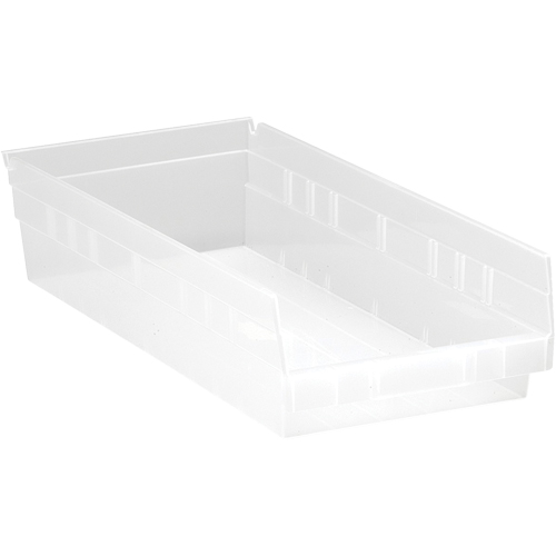 Bacs de rangement pour tablettes, 8-3/8" la x 4" H x 17-7/8" p, Transparent, Capacit&eacute; 40 lb R.M.G. Prévention