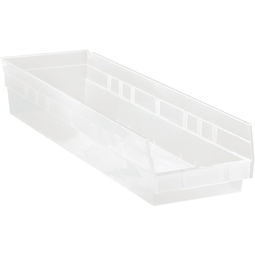 Shelf Bins, 6-5/8" W x 4" H x 23-5/8" D, Clear, 50 lbs. Capacity R.M.G. Prévention