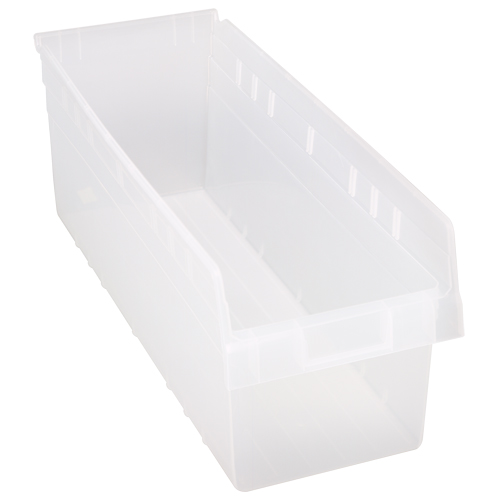 Store-Max Shelf Bins, 8-3/8" W x 8" H x 23-5/8" D, Clear, 68 lbs. Capacity R.M.G. Prévention