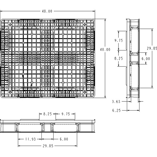 Palette en plastique RackoCell, Acc&egrave;s de Quatre c&ocirc;t&eacute;s, 48" lo x 40" la x 6-1/3" h R.M.G. Prévention