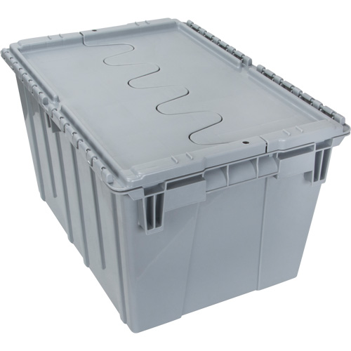 Contenant de distribution en plastique avec dessus basculant, 21,65" x 15,5" x 12,5", Gris R.M.G. Prévention