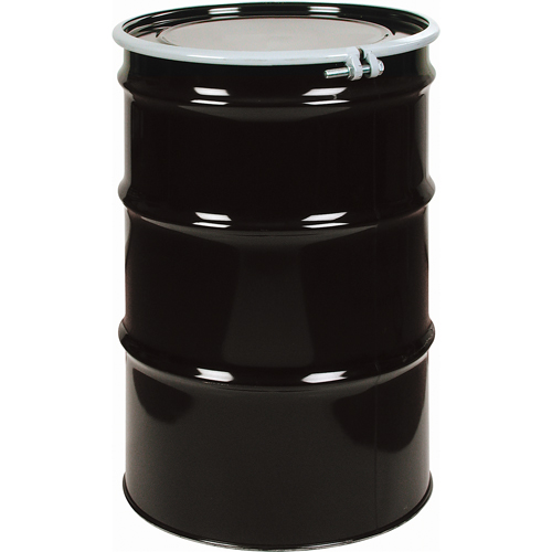Steel Drums, 55 US gal (45 imp. gal.), Lined, Black, Open Top, 1A2/Y275/S, 18 - 20 Gauge R.M.G. Prévention