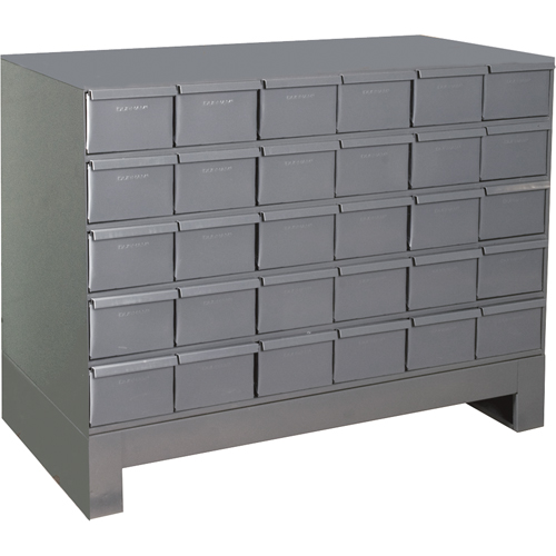 Armoires &agrave; tiroirs industriels avec base, 30 tiroirs, 34-1/8" la x 12-1/4" p x 26-7/8" h, Gris R.M.G. Prévention