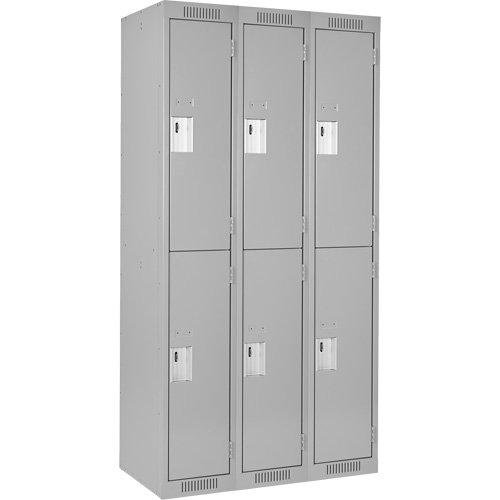 Clean Line Lockers, 2 -tier, Bank of 3, 36" x 18" x 72", Steel, Grey, Rivet (Assembled) R.M.G. Prévention