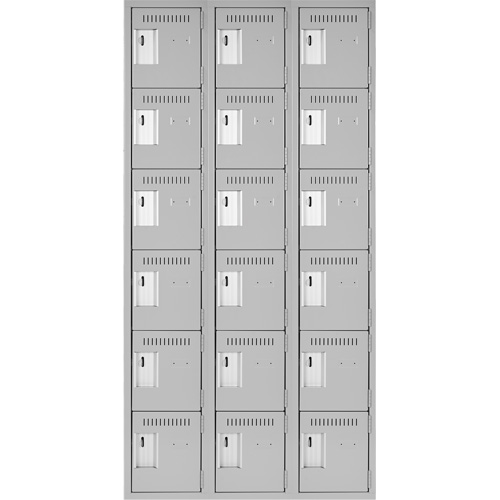 Clean Line Lockerettes, 6 -tier, Bank of 3, 36" x 18" x 72", Steel, Grey, Rivet (Assembled) R.M.G. Prévention