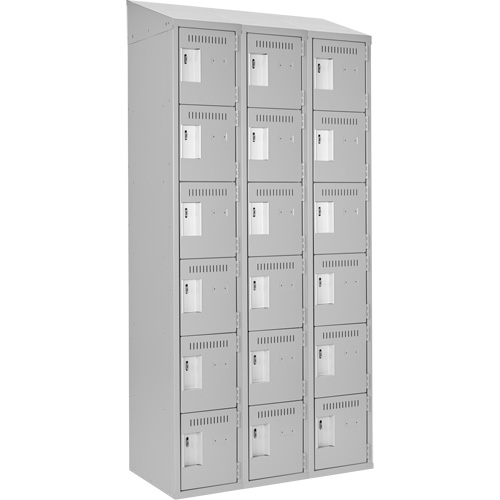 Clean Line Lockerette , 6 -tier, Bank of 3, 36" x 18" x 78", Steel, Grey, Rivet (Assembled) R.M.G. Prévention