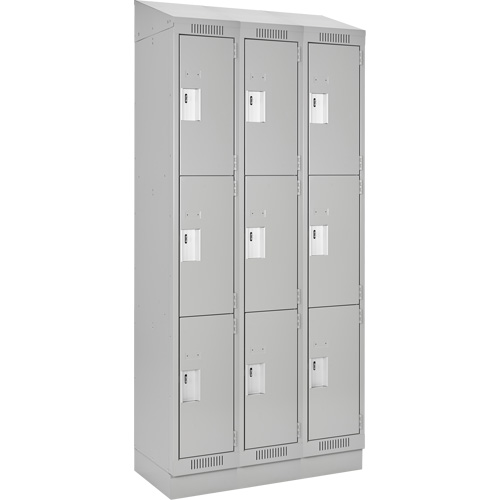 Clean Line Lockers, 3 -tier, Bank of 3, 36" x 18" x 82", Steel, Grey, Rivet (Assembled) R.M.G. Prévention