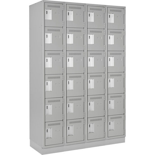 Clean Line Lockerette, 6 -tier, Bank of 4, 48" x 18" x 76", Steel, Grey, Rivet (Assembled) R.M.G. Prévention