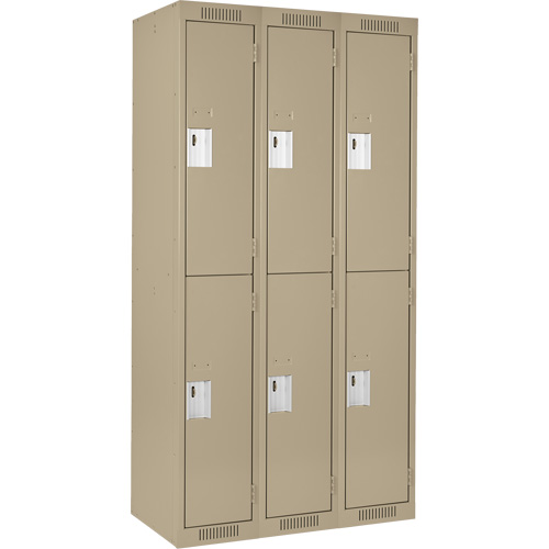 Clean Line Lockers, 2 -tier, Bank of 3, 36" x 18" x 72", Steel, Beige, Rivet (Assembled) R.M.G. Prévention