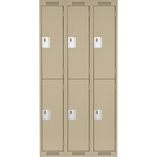 Clean Line Lockers, 2 -tier, Bank of 3, 36" x 18" x 72", Steel, Beige, Rivet (Assembled) R.M.G. Prévention