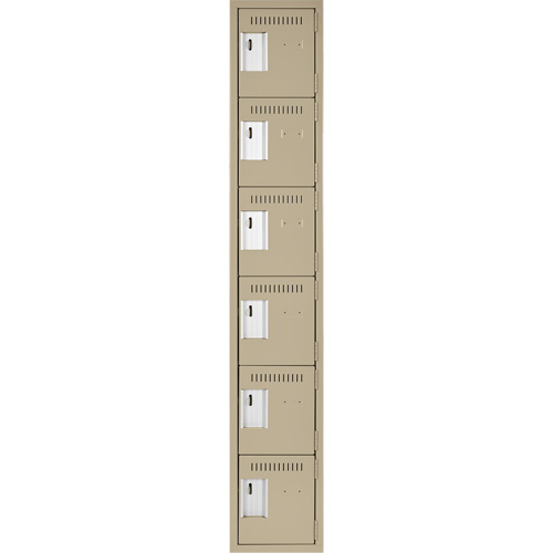 Clean Line Lockerette, 6 -tier, 12" x 18" x 72", Steel, Beige, Rivet (Assembled) R.M.G. Prévention