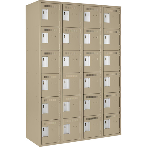 Clean Line Lockerette, 6 -tier, Bank of 4, 48" x 18" x 72", Steel, Beige, Rivet (Assembled) R.M.G. Prévention
