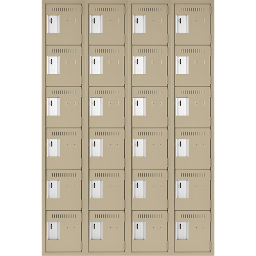 Clean Line Lockerette, 6 -tier, Bank of 4, 48" x 18" x 72", Steel, Beige, Rivet (Assembled) R.M.G. Prévention