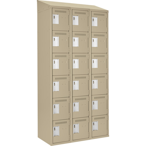 Clean Line Lockerette, 6 -tier, Bank of 3, 36" x 18" x 78", Steel, Beige, Rivet (Assembled) R.M.G. Prévention