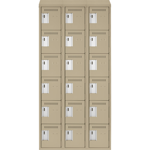 Clean Line Lockerette, 6 -tier, Bank of 3, 36" x 18" x 78", Steel, Beige, Rivet (Assembled) R.M.G. Prévention