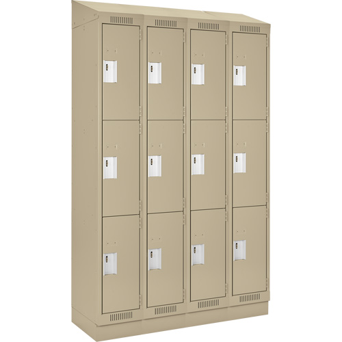 Clean Line Lockers, 3 -tier, Bank of 4, 48" x 18" x 82", Steel, Beige, Rivet (Assembled) R.M.G. Prévention