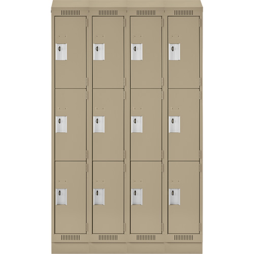 Clean Line Lockers, 3 -tier, Bank of 4, 48" x 18" x 82", Steel, Beige, Rivet (Assembled) R.M.G. Prévention