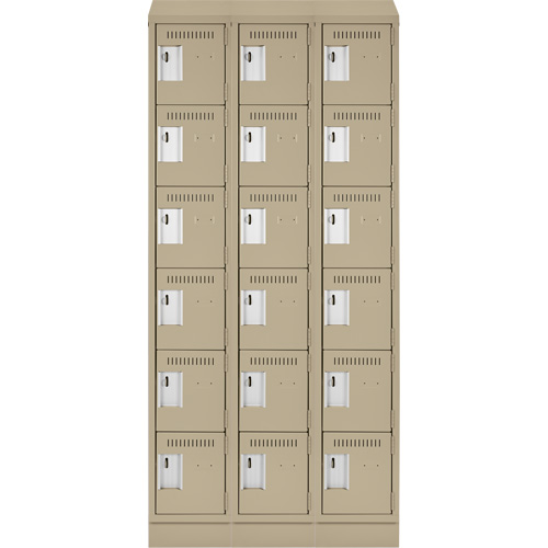 Clean Line Lockerette , 6 -tier, Bank of 3, 36" x 18" x 82", Steel, Beige, Rivet (Assembled) R.M.G. Prévention