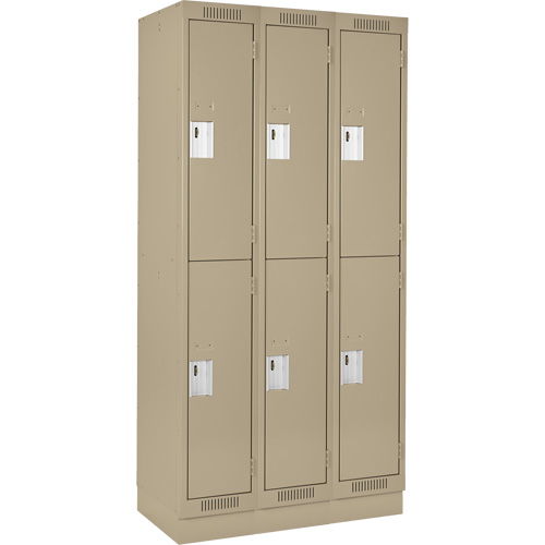 Clean Line Lockers, 2 -tier, Bank of 3, 36" x 18" x 76", Steel, Beige, Rivet (Assembled) R.M.G. Prévention